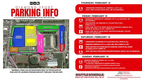 Baseball/Softball Mardi Gras Parking 2026