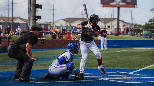 Rigoberto Hernandez looks to drive a pitch in Louisiana's midweek contest at McNeese State on March 31, 2026