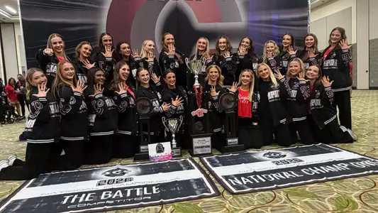 Louisiana Ragin' Jazz member celebrate after earning the Division I Large Hip-Hop National title at the 2026 College Classics in Orlando, Fla.