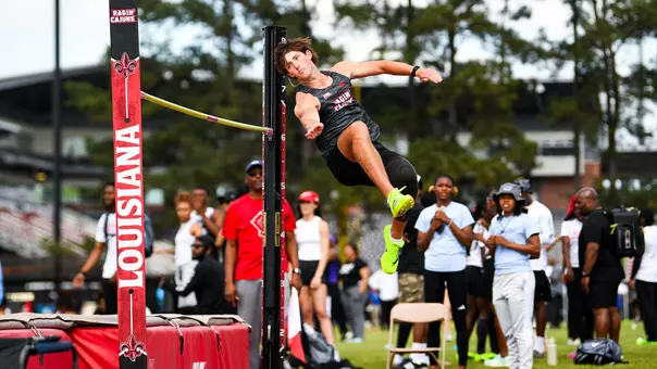 Chase Lathrop competes in the high jump at the 2026 Louisiana Classics on March 21, 2026 at the Home Bank Soccer & Track Complex