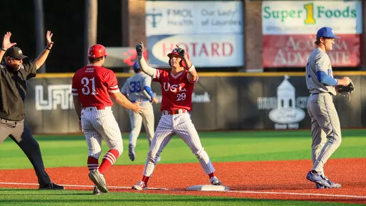 Blaze Rodriguez slides into third base for his first career triple in Louisiana's 5-1 win over Georgia State in the second game of a doubleheader on May 2, 2026 at Russo Park