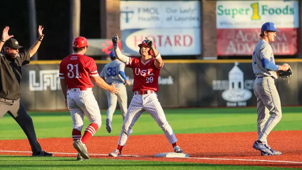 Blaze Rodriguez slides into third base for his first career triple in Louisiana's 5-1 win over Georgia State in the second game of a doubleheader on May 2, 2026 at Russo Park