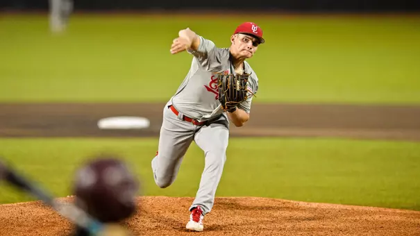 Freshman Sawyer Pruitt fires a pitch during his six-inning performance on Saturday against Texas State in the Sun Belt Conference Baseball Championships