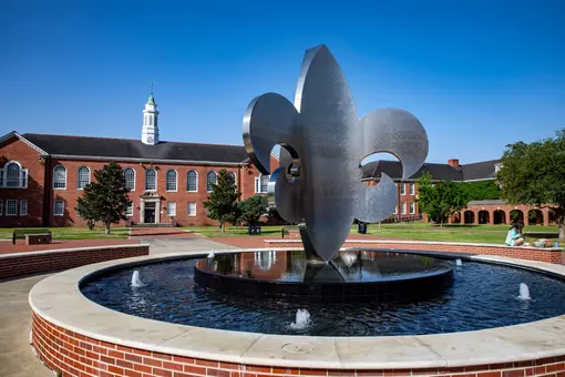 The Fleur de Lis statue in the quad at the University of Louisiana campus