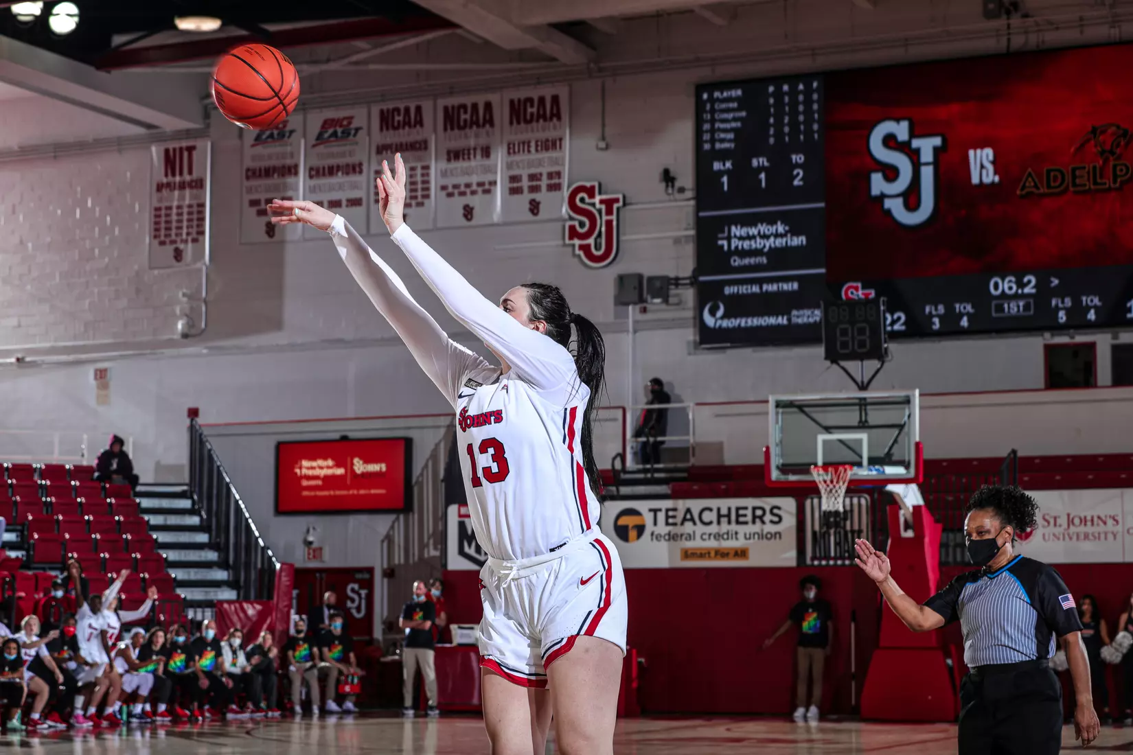 The St. John's women's basketball team defeated Adelphi, 93-58, in exhibition action.