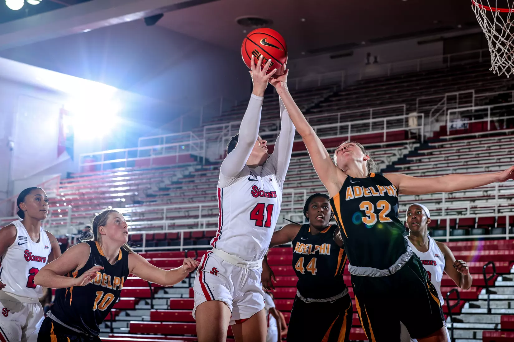 The St. John's women's basketball team defeated Adelphi, 93-58, in exhibition action.