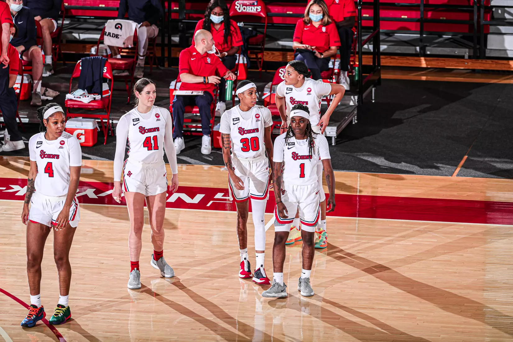 St. John's walks back on the floor following a timeout