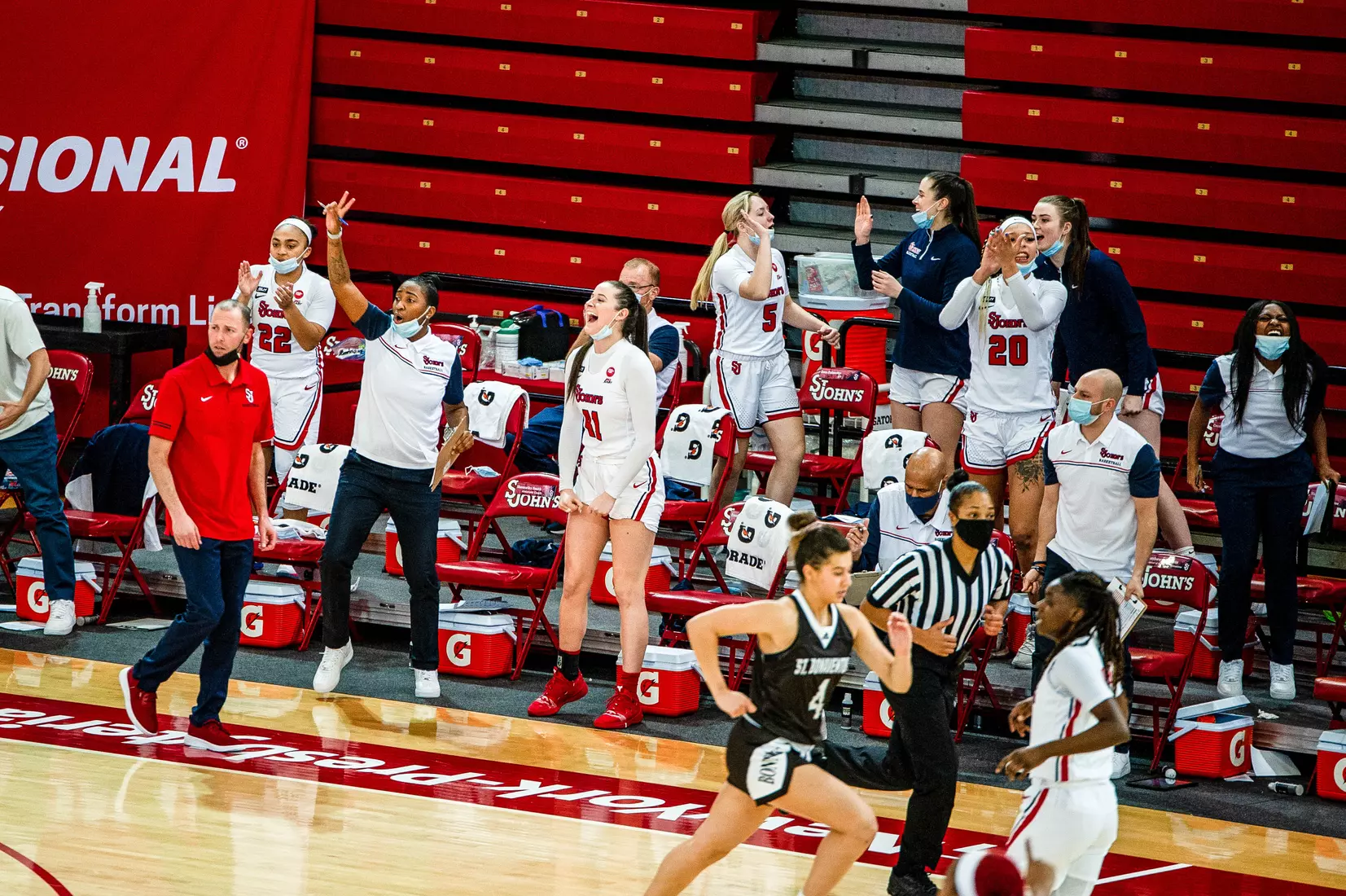 St. John's bench celebrating.