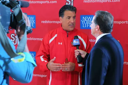 Head coach Steve Lavin met with Bruce Beck at St. John's Media Day.