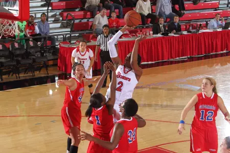 Junior forward Amber Thompson shoots a mid-range jumper in the Red Storm's 66-56 win over St. Francis (NY).