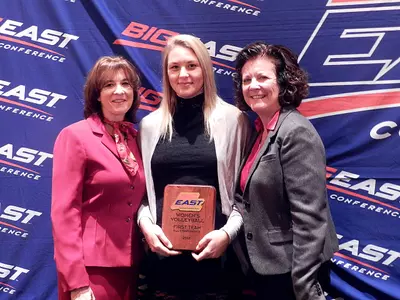 Head coach Joanne Persico (left) enters the 20th year of the program with 2012 All-BIG EAST First Team honoree Karin Palgutova (right) leading the attack.