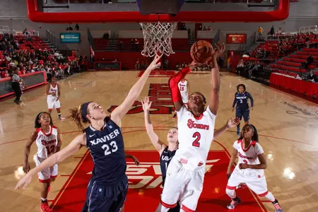 Junior forward Amber Thompson dropped 10 points and grabbed 16 rebounds in the Red Storm's 80-48 win over Xavier.