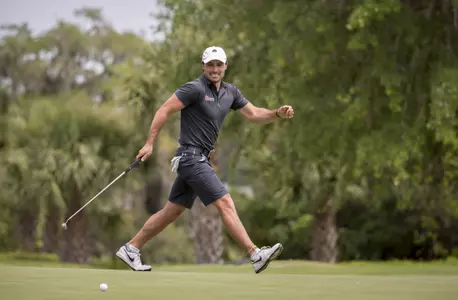 Senior Dylan Crowley watches his final putt go down to secure the 2015 BIG EAST Championship title.