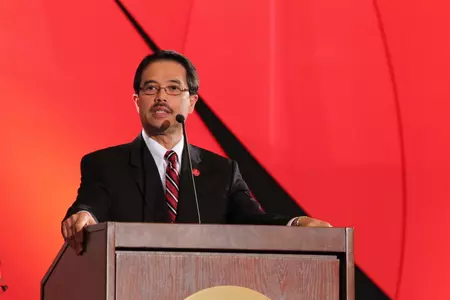 Conrado "Bobby" Gempesaw, Ph.D., President, St. John's University delivers introductory remarks at the 69th Annual Athletics Awards Celebration.