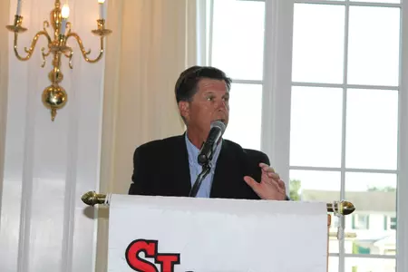 Head coach Ed Blankmeyer speaks at the 2015 Jack Kaiser Golf Classic.
