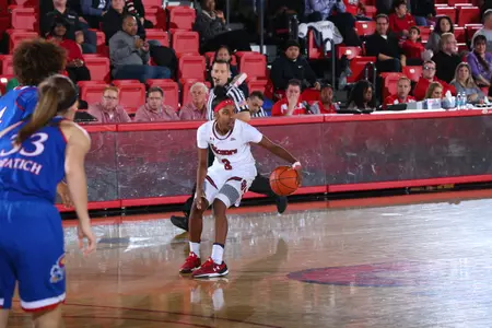 Redshirt freshman guard Tiana England (3) dished out seven assists in the 65-53 overtime victory over Kansas on Dec. 18, 2017 at Carnesecca Arena.