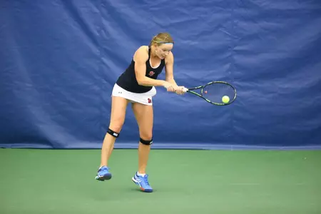 Senior Anna Morozova won her doubles match with partner Jessica Livianu on Saturday against Penn.