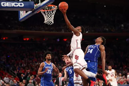 Shamorie Ponds scores two of his game-high 33 points for the Johnnies