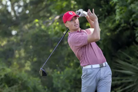 Austin Briggs at the first round of the BIG EAST Men's Golf Tournament, Sunday, April 29, 2018, in Callawassie Island, S.C. (BIG EAST/Photo by Stephen B. Morton