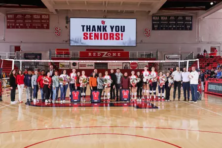 The seven seniors for the St. John's volleyball team were honored before its sweep of Georgetown in the regular season finale on Sunday afternoon in Carnesecca Arena!