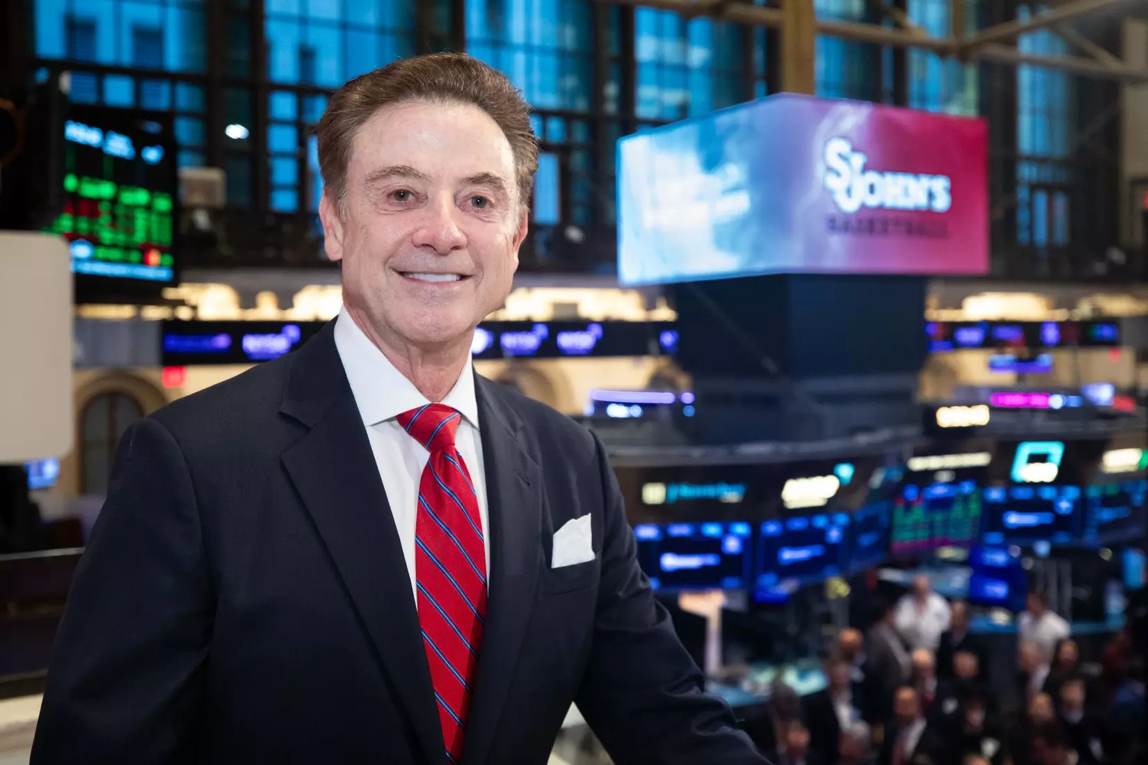 Head Coach Rick Pitino, who enters his first season as head coach of St. John's next week, brought his team to the New York Stock Exchange to ring The Opening Bell on Tuesday morning