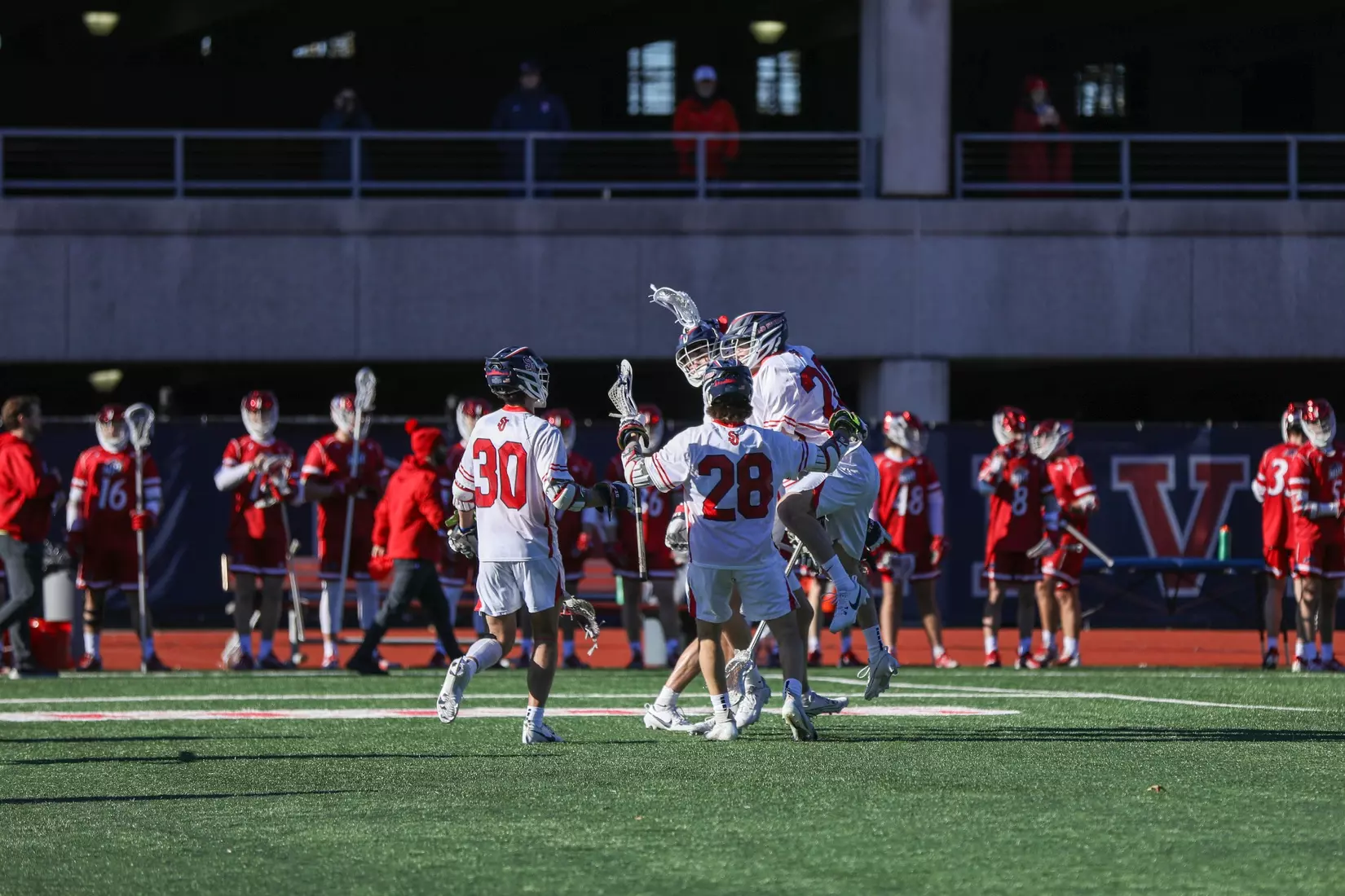 The Red Storm celebrate a goal in the first quarter