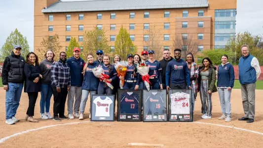 The St. John's softball team honored its three graduating seniors and student manager with a post-game ceremony against Seton Hall on Saturday.
