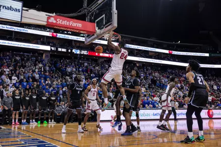 Zuby Ejiofor recorded 15 points, nine boards and two blocks in Newark, N.J.