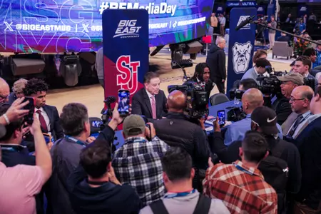 Naismith Basketball Hall of Famer Head Coach Rick Pitino at 2025 BIG EAST Media Day at Madison Square Garden