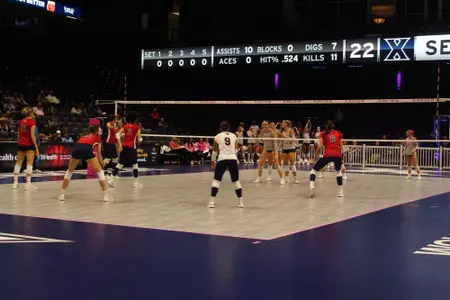 Volleyball suffers 3-1 setback at Xavier on Oct. 24, 2025.