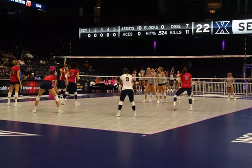 Volleyball suffers 3-1 setback at Xavier on Oct. 24, 2025.