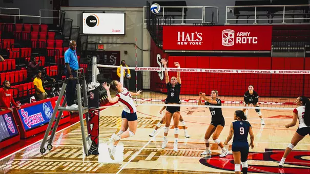 Ana Franca Benjamim attacks ball during 3-2 victory over Providence on Nov. 1, 2025.