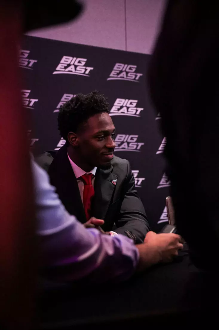 St. John's junior guard Ian Jackson at BIG EAST Media Day on Oct. 1, 2026, at the Marriott Marquis in Times Square.
