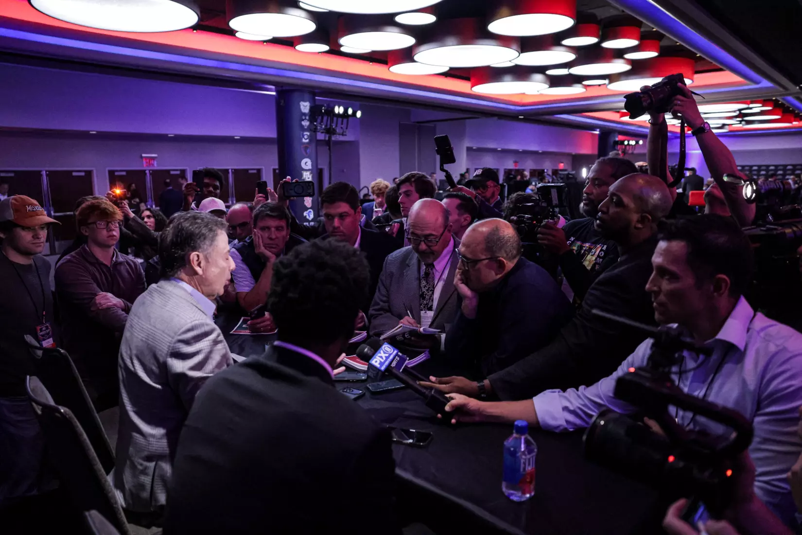Head Coach Rick Pitino and junior guard Ian Jackson at BIG EAST Media Day on Oct. 1, 2026, at the Marriott Marquis in New York.