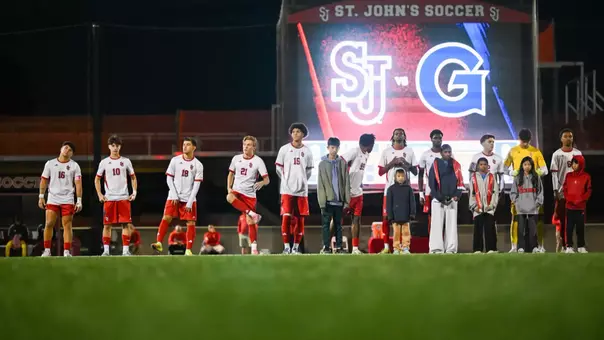 The Red Storm starting XI lines up before the team's match with Georgetown on Saturday, Oct. 10.