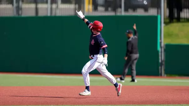 Dylan Fitzsimmons celebrates his third career home run, his second through the past three games