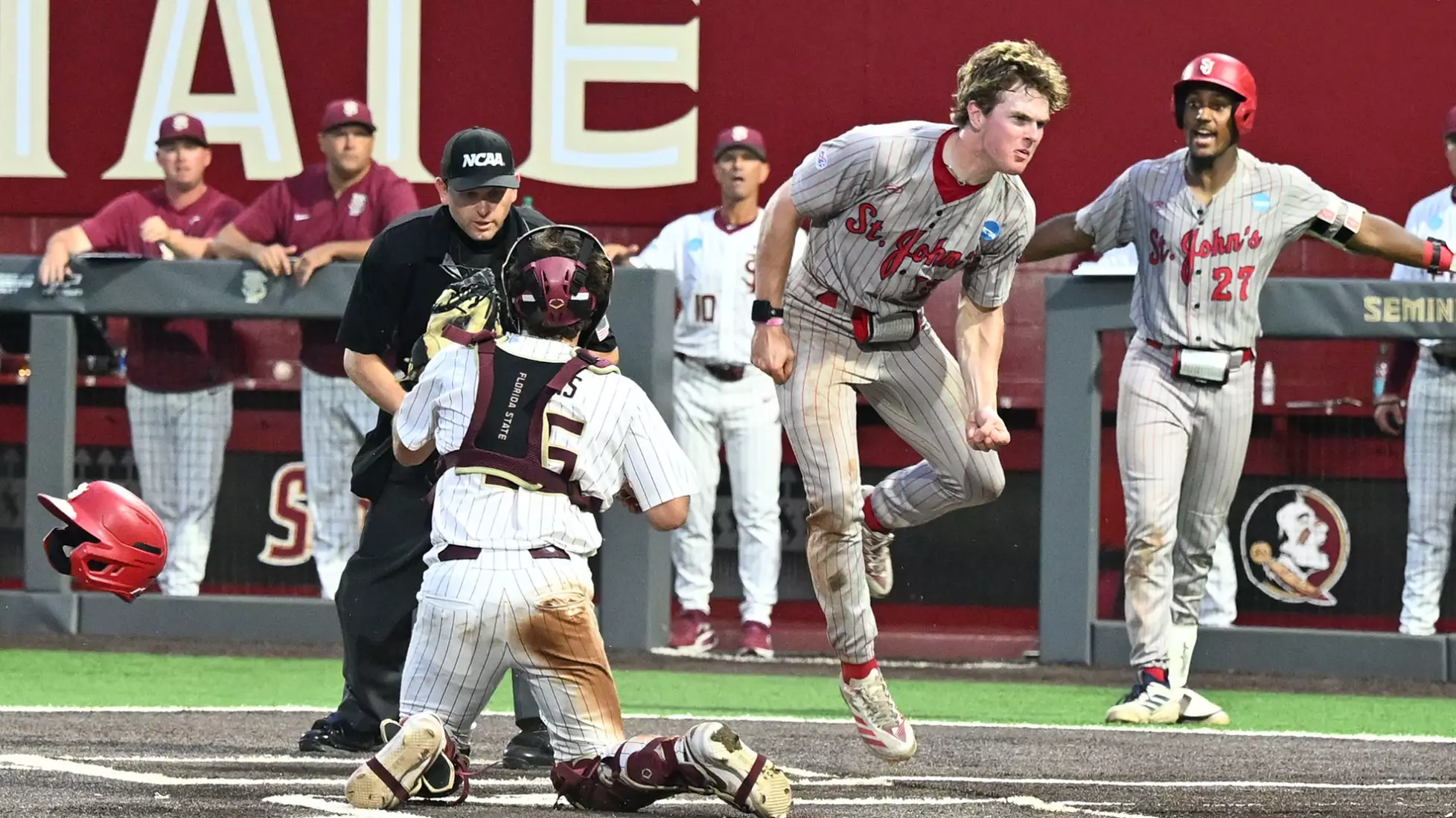 Dylan Fitzsimmons scores the game winning run as the St. John's baseball team collected its first NCAA Opening Round win of the NCAA Tournament for the first time since 2012, downing Florida State 6-5.