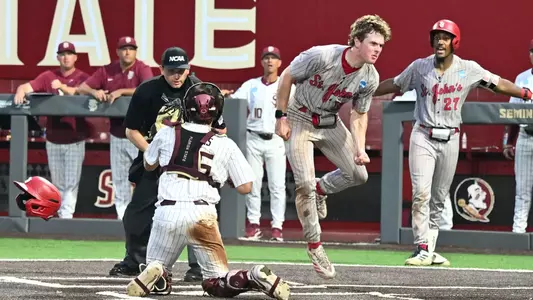 Dylan Fitzsimmons scores the game winning run as the St. John's baseball team collected its first NCAA Opening Round win of the NCAA Tournament for the first time since 2012, downing Florida State 6-5.