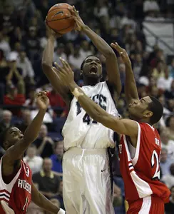 Patrick Britton scored a career-high 17 points and grabbed a career-high 14 rebounds for his first-ever double-double.