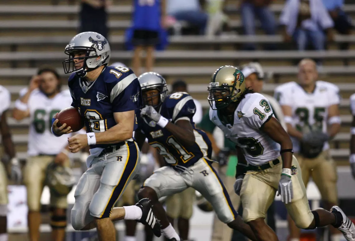 Quarterback Chase Clement had a hand in all five of Rice's touchdowns as he also passed for 191 yards and rushed for another 141 yards.