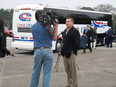 Head coach Todd Graham is interviewed as the team prepares for the New Orleans Bowl.