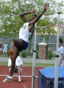 Omar Wright won the high jump and qualified for the NCAA regionals (photo by Shawn Price)