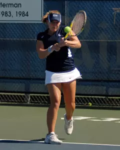 Natalize Beazant, pictured above, along with Dominque Harmath have advanced to the Round of 32 at the ITA Texas Regional.