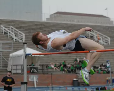 Clayton Chaney leads the decathlon after five events