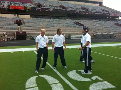 Klein Kubiak and Taylor McHaurgue during Friday's short walkthrough at Kyle Field.