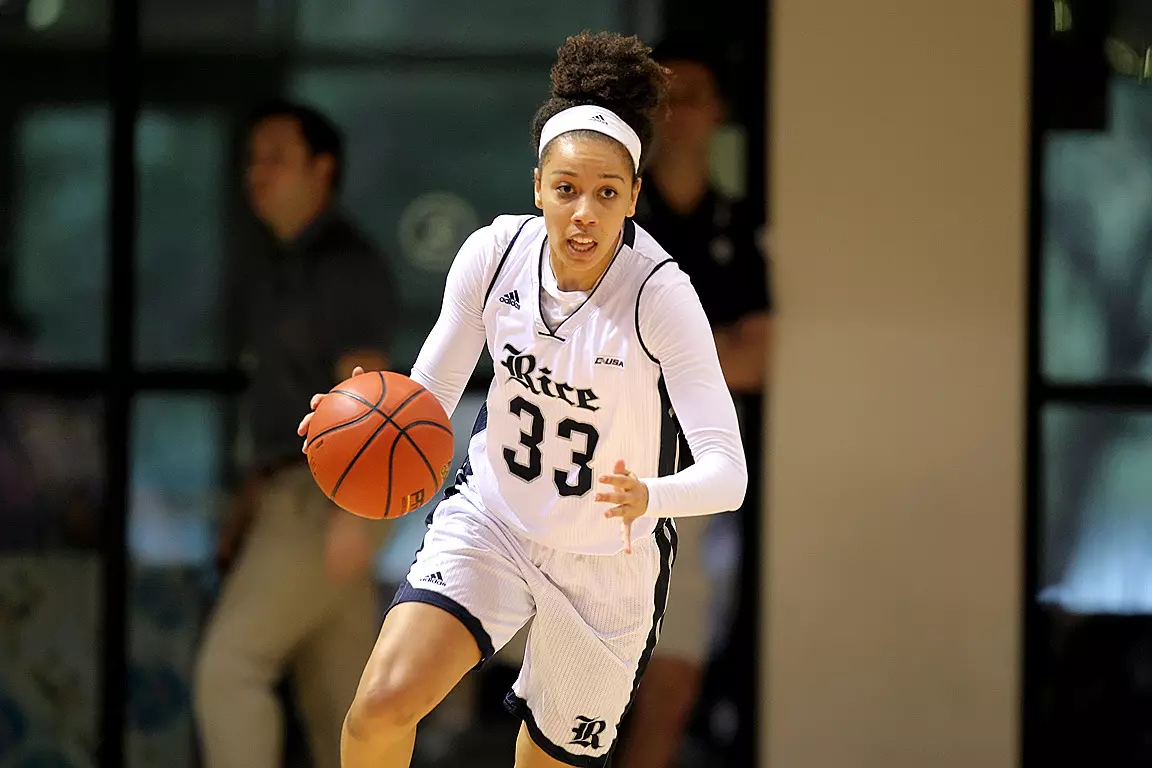 Jasmine Goodwine scored 21 points in the Owls' 70-59 loss to SFA.