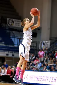 Jessica Kuster registered her 21st double-double of the season on Saturday.