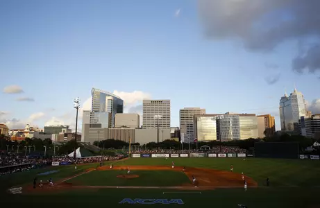 A general view of the field is seen as the Texas A&M University Aggies play against the University of Texas Longhorns during an NCAA Houston Regional college baseball game at Reckling Park on Monday June 2, 2014 in Houston, Texas. University of Texas won 4-1 to advance to the Super Regional. (AP Photo/Aaron M. Sprecher