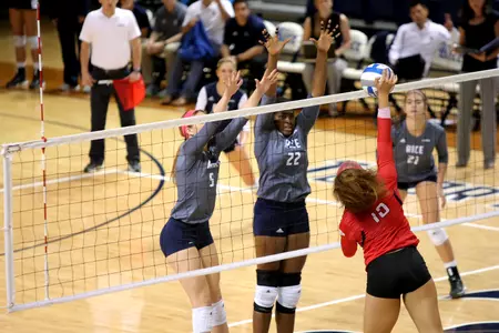 Sophomore middle blocker Portia Okafor posted nine blocks in the Owls' win over Rhode Island.