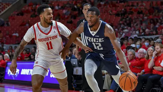 November 12, 2021 :   During a regular season game between the Rice Owls and the University of Houston Cougars at the Fertitta Center in Houston, Texas.   (Mandatory Credit:  Maria Lysaker | Rice Athletics)